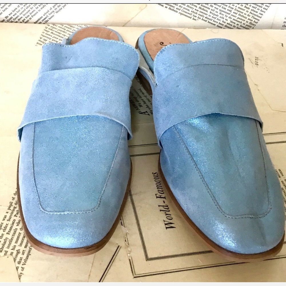Free People Metallic Loafers blue Leather 40/9-9.5 - Picture 4 of 4